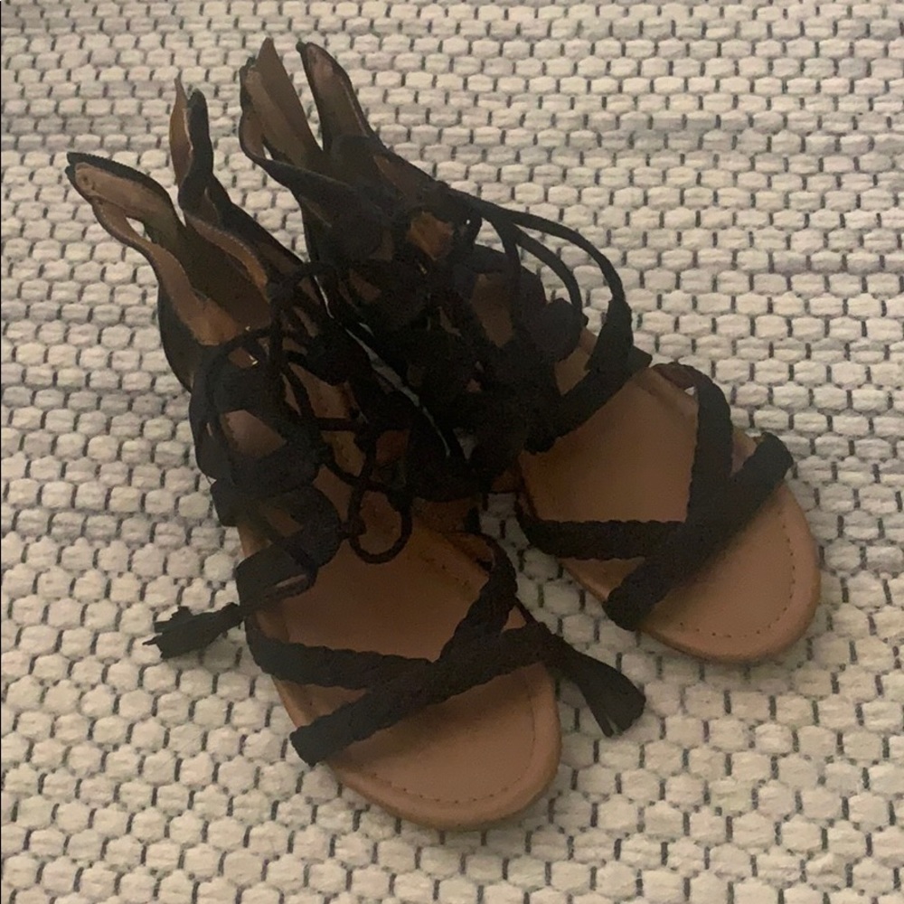 Short black lace up heels